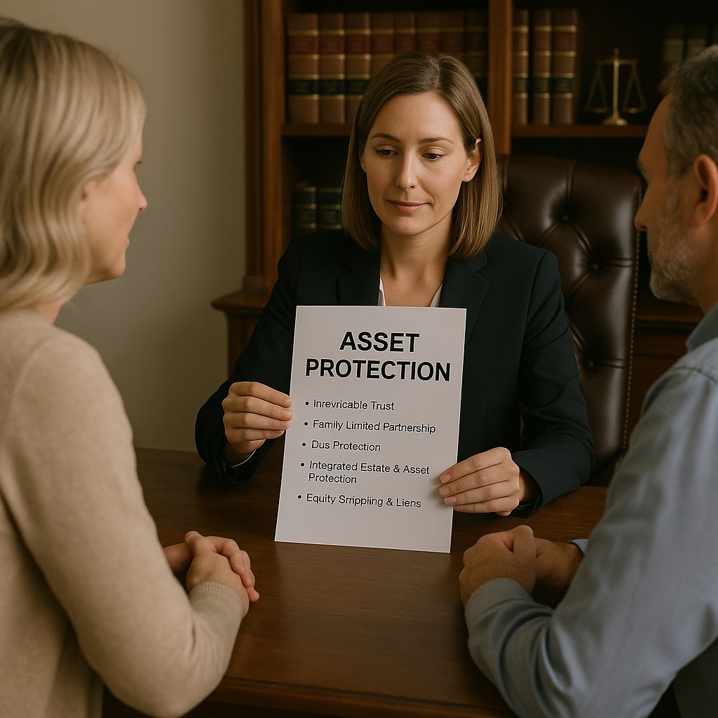 Attorney explaining asset protection strategies to clients